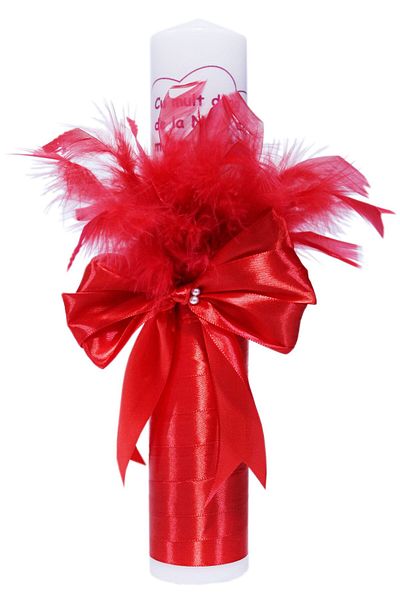 Recostore Lumanare „Cu mult drag de la Nasi” botez din panglica rosie, 30x5cm, REC192