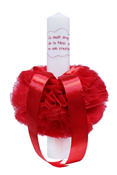 Recostore Lumanare rosie cu mesaj „Cu mult drag de la nasi” 30x5 cm, REC119