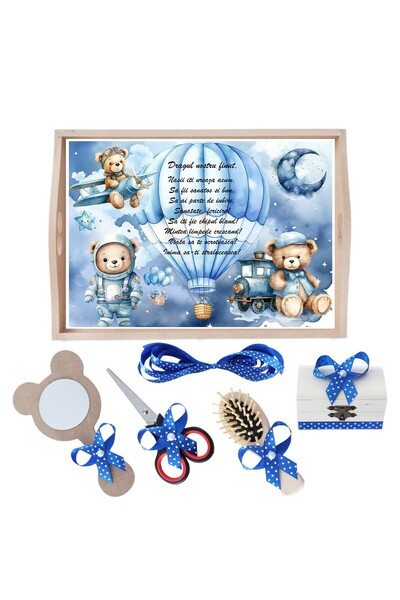 Recostore Tava mot baieti Ursulet, albastru electric, 6 piese, 35x20 cm, REC1967/222