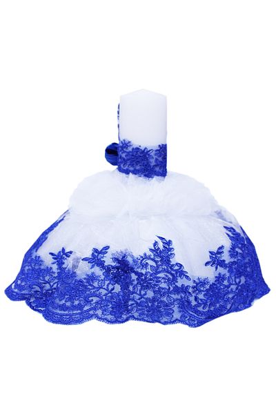 Recostore Lumanare cu funda albastra botez si tulle alb, 45x7 cm, REC209