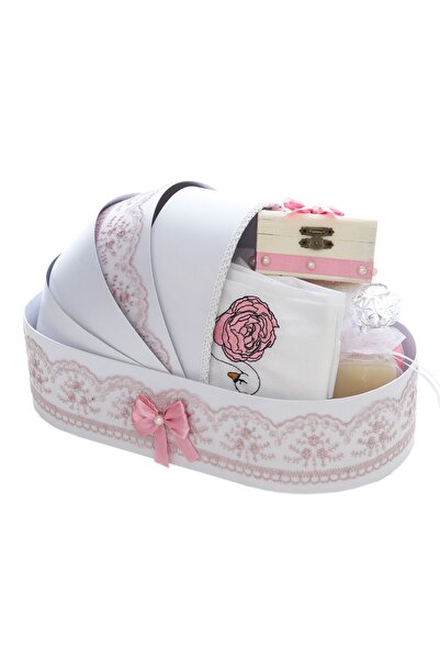 Recostore Trusou tip landou , brodat cu Lebada, roz pudrat, 8 piese, REC5005/20