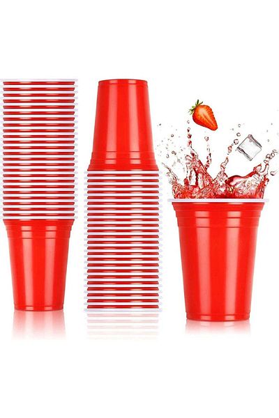 Generic Vitacelli 50 Piece Disposable Plastic Cups, Red 16-Ounce Disposable Plastic Party Cups