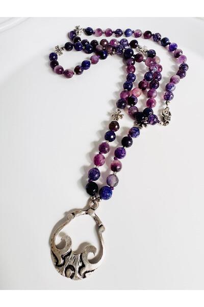 DEVİ fashion Ametist Doğal Taş Uzun Kolye 90 cm