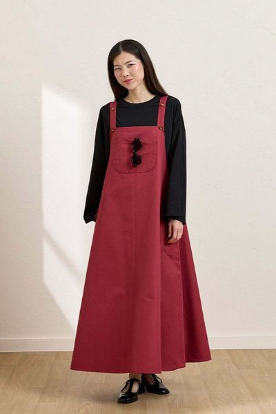 Ceylan Otantik Burgundy Linen Skirted Salopet & Black Body Suit