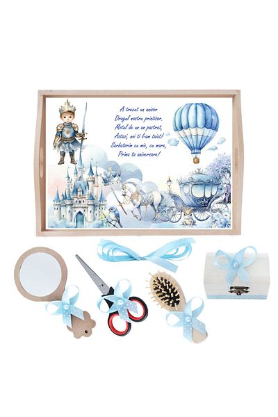 Recostore Tava mot baieti cu Print Razboinic, bleu, 6 piese, 35x20 cm, REC1967/266