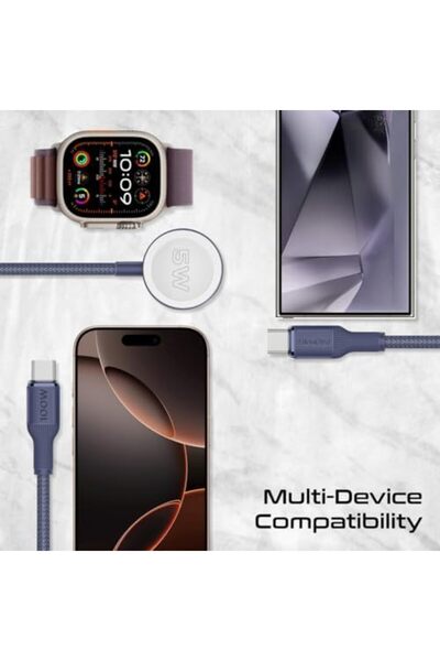 Promate Multi-Device Charging Cable with Dual PD100W USB-C Outputs, Apple Watch Compatible Charger,