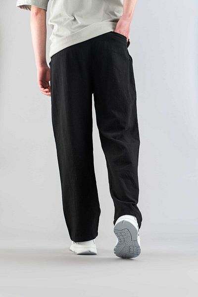 bombe Men's Black Comfortable Fit Bagy Pants Linen Belted Drawstring Soft Fabric Blend Pants