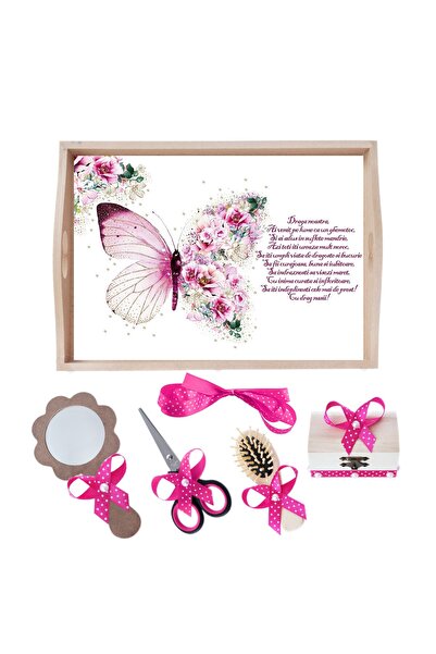 Recostore Tava mot fete, cu fluture, ciclame, 6 piese, 35x20 cm, REC1967/127