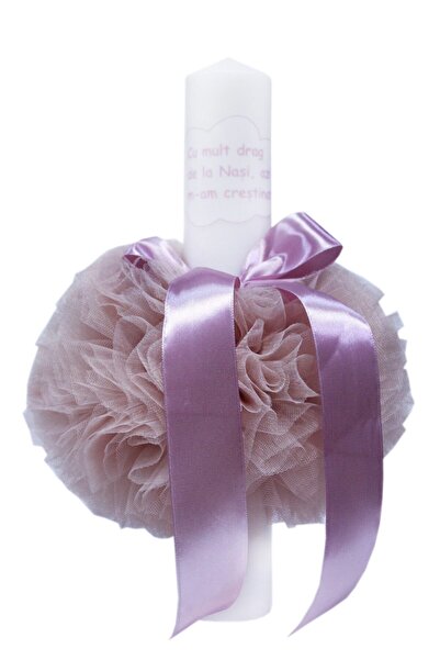 Recostore Lumanare roz pudrat cu mesaj „Cu mult drag de la nasi” 30x5 cm, REC123