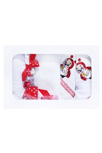 Recostore Trusou alb-rosu cu Buburuza brodata, 7 piese, REC237