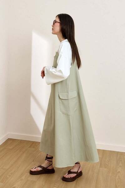 Ceylan Otantik Mold Green Linen Skirt Salopet