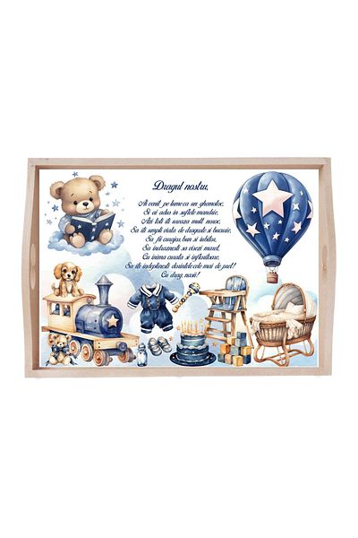 Recostore Set tavita taiere mot, Ursulet cu balon, Bleu, 6 piese, 35x20 cm, REC1967/340