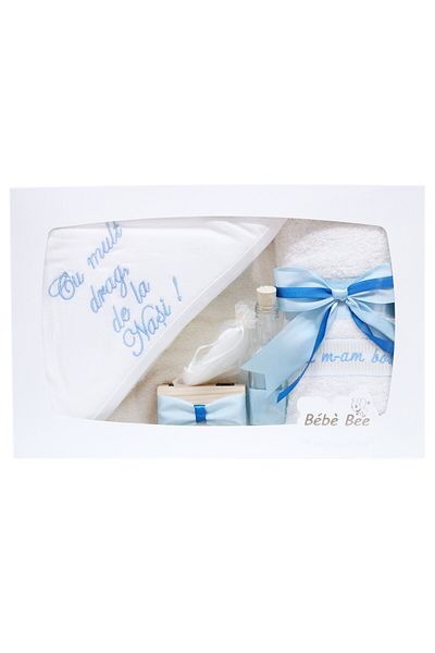 Recostore Trusou alb-bleu botez, 7 piese, REC1402