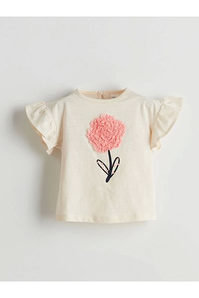 LC Waikiki Lcw Baby Ecru Appliqued Floral Baby Girl Blouse and Shorts 2 Pcs