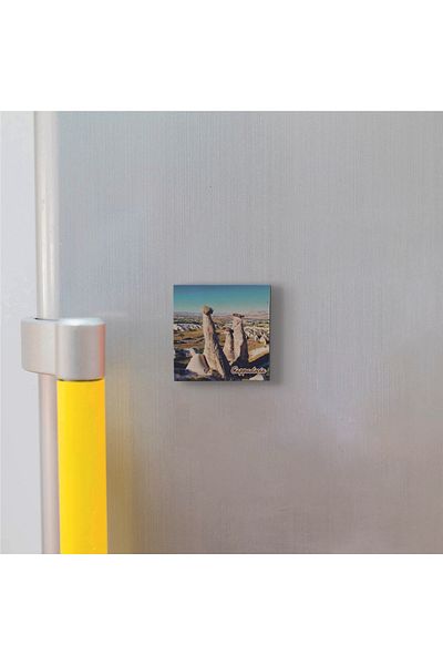 Sadrazam Cappadocia Ürgüp Fairy Chimneys (Three Beauties) - Printed Natural Stone Magnet (5 X 5 Krt-158)