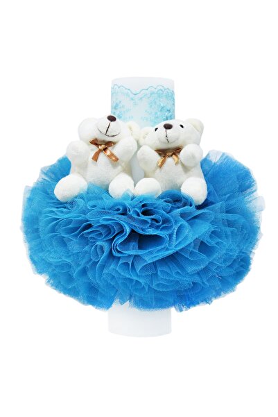 Recostore Κερί με δύο αρκουδάκια βάπτισης, τυρκουάζ τούλι, 30x7 cm, REC1495