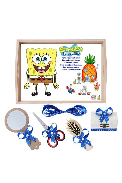 Recostore Tava mot baieti SponceBob, albastru electric, 6 piese, 35x20 cm, REC1967/190