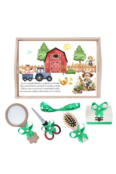 Recostore Tava mot baieti Micul Fermier, verde, 6 piese, 35x20 cm, REC1967/159