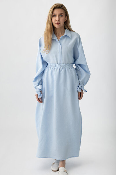 Suede Style 9179 - Жіночий комплект сорочки та спідниці з деталями на рукавах