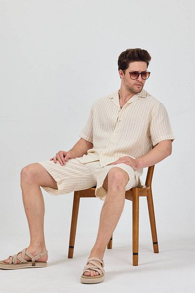 Cosplay Shirt Shorts Men's Two-Piece Suit Thin Linen Look