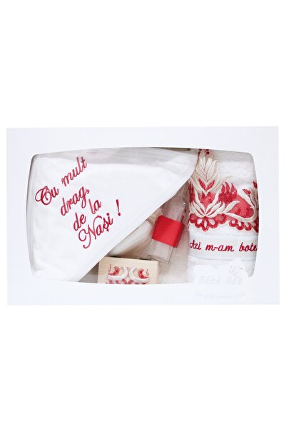 Recostore Trusou alb-rosu botez, 7 piese, REC1415