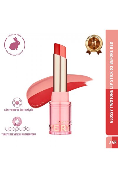 Merythod أحمر شفاه لامع بلونين يوفر مظهرًا عميقًا وامتلاءً 02 قبل الأحمر