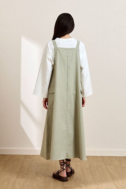 Ceylan Otantik Mold Green Linen Skirt Salopet & Ecru Body Suit