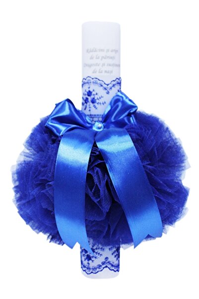 Recostore Lumanare albastru electric „Radacini si aripi” botez, 35x5 cm, REC112