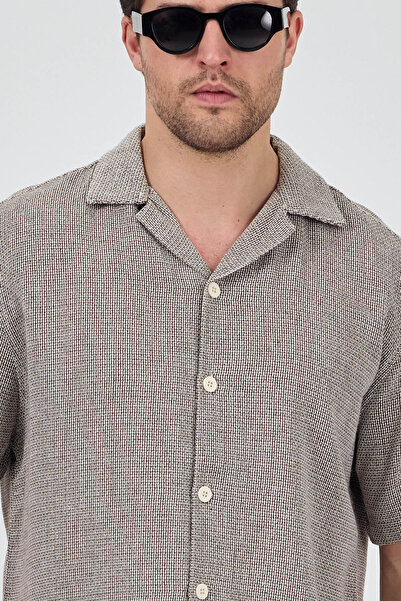 Cosplay Men's Brown Linen Look Summer Shorts Suit - Shirt & Shorts Double Combination