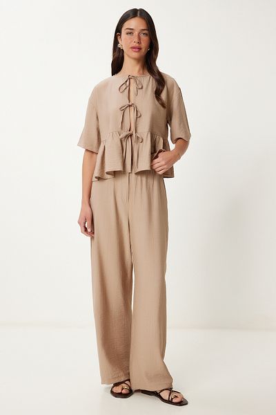 Lovelyİstanbul Blouse Trousers Suit with Binding Detail Vi̇zon Lrv0099
