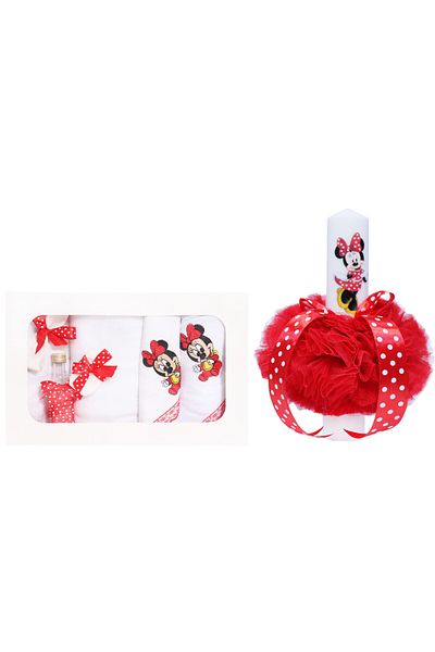Recostore Set trusou si lumanare botez, Minnie Mouse, alb-rosu, 8 piese,REC1885