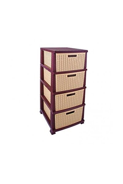 Omnipazar SRL-4002 Rattan Hasır Desen Plastik Komidin Mutfak Sebzelik 4 Katlı
