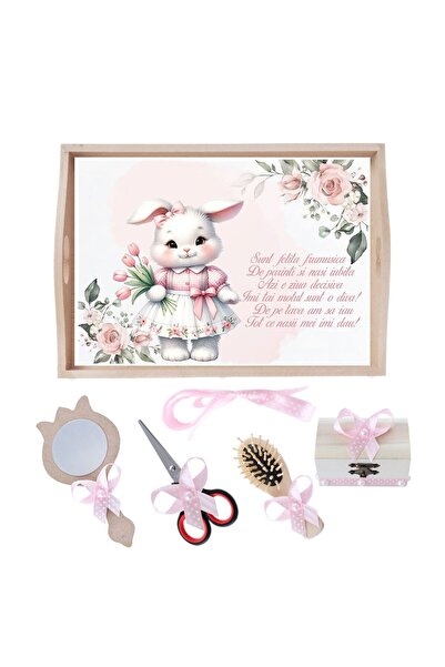 Recostore Tava mot fete la fete, cu Iepuras, roz, 6 piese, 35x20 cm, REC1967/261