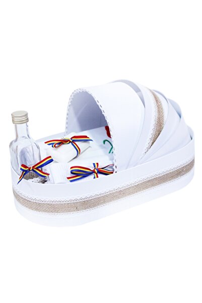 Recostore Παραδοσιακό λευκό καροτσάκι, τύπος καροτσιού, με κεντημένα στάχυα σ...