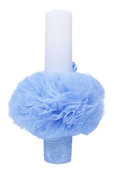 Recostore Lumanare bleu „Cu drag, de la Nasi” botez, cu tulle bleu, 40x7 cm, REC91
