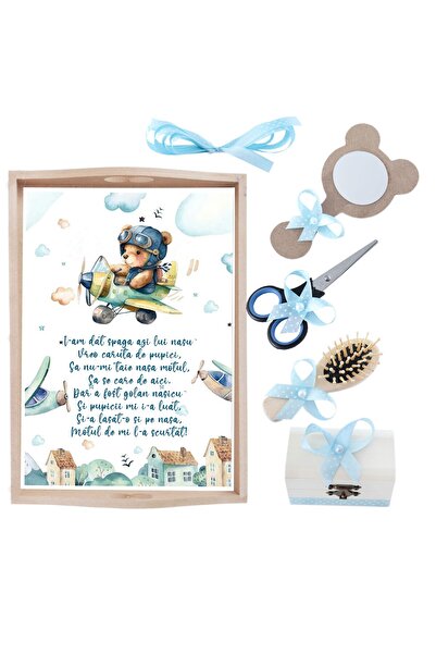 Recostore Tava mot baieti ursuletul aviator, bleu, 6 piese, 35x20 cm, REC1967/164