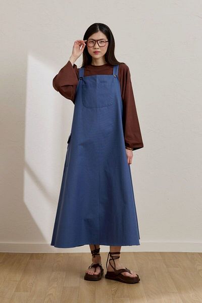 Ceylan Otantik Indigo Linen Skirted Salopet & Bitter Brown Body Suit