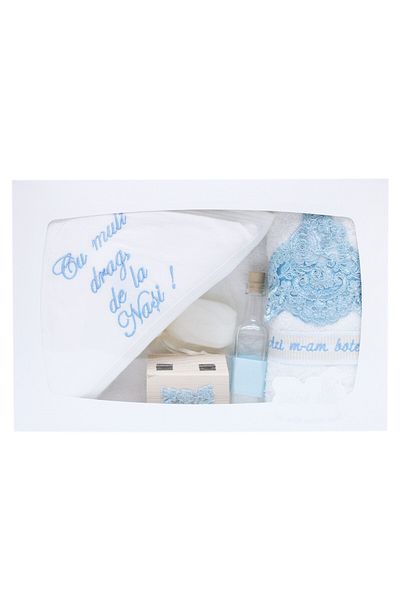 Recostore Trusou alb-bleu botez, 7 piese, REC1399