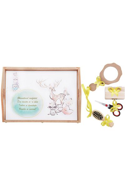 Recostore Tava mot fete, bufnite, vulpita si cerb, 6 piese, galben, 35x20 cm, REC1967/70