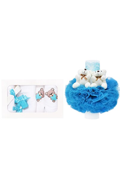 Recostore Σετ βαπτιστικού κεριού και αρκουδάκι, λευκό-τυρκουάζ, 8 τεμάχια, RE...