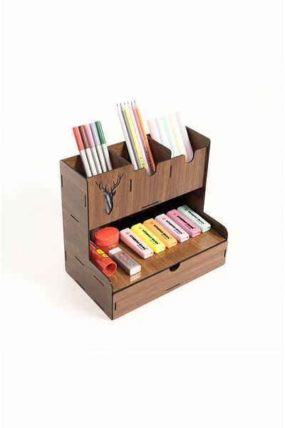 kutuTR Notpa Drawer Deer Patterned Desktop Pen Holder Organizer Disassembled
