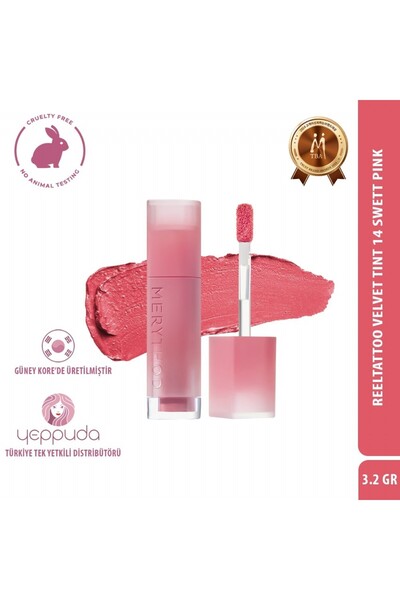 Merythod لون غير لامع ناعم مخملي يدوم طويلاً - لون Reeltattoo Velvet 14 وردي حلو