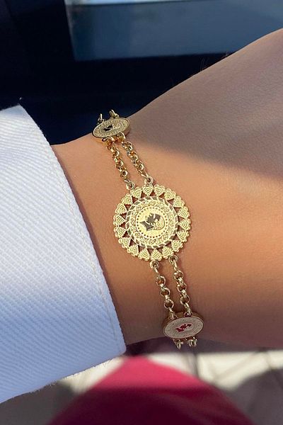 TAKIŞTIR سوار من الفولاذ باللون الذهبي مع شكل ربع