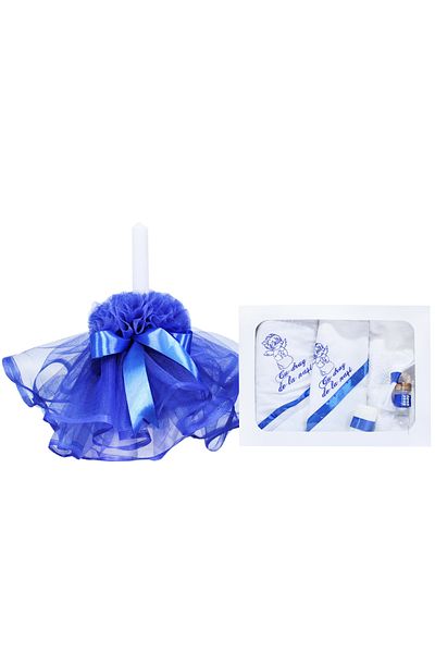 Recostore Set complet botez, lumanare si trusou, alb-albastru electric, REC370