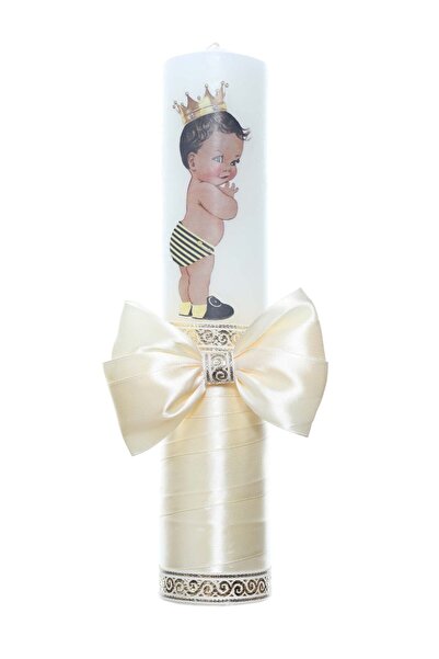 Recostore Κερί βάπτισης με κορδέλα Baby Print σε χρώμα ιβουάρ, REC2208