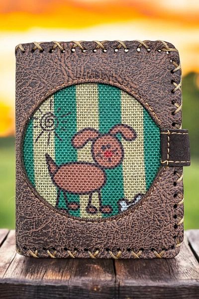 Fildişi Aksesuar Handmade Women's Wallet Vegan Leather Dark Brown Color with Cute Dog Image