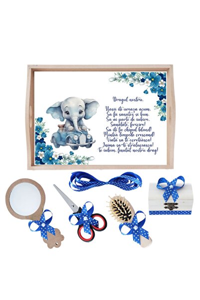 Recostore Tava mot baieti cu elefantel, albastru electric, 6 piese, 35x20 cm, REC1967/169