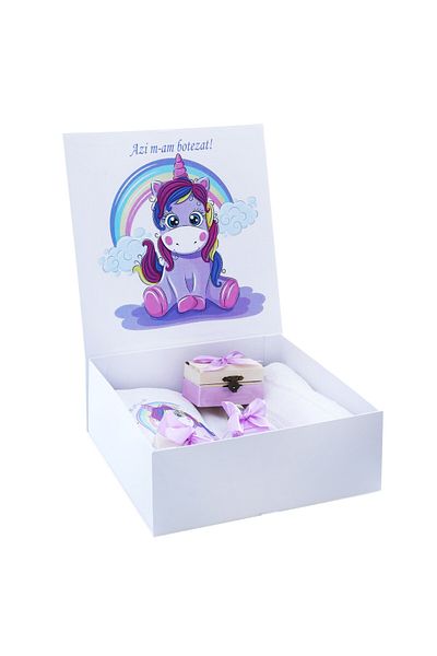 Recostore Trusou si lumanare Unicorn "Cu drag de la nasi", lila, REC2416