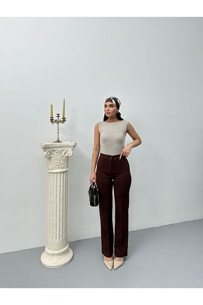 BRGCLOTHING Women's High Waist Gathering Stitching Detailed Palazzo Fabric Trousers – Stylish and Modern Cut