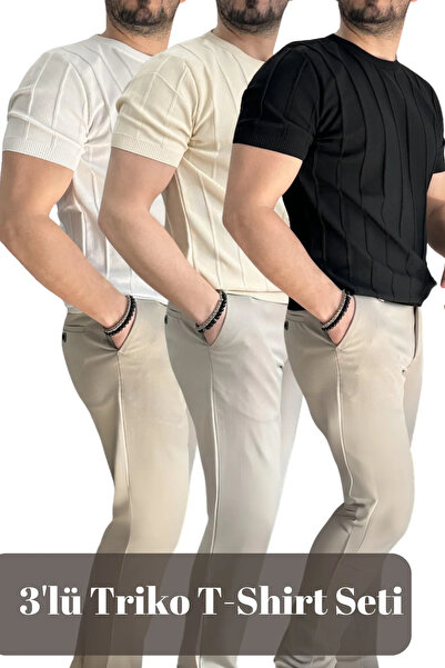 pepule μαύρο και άσπρο μπλουζάκι πλεκτό πλεκτό καφέ 3 τεμαχίων Crew Neck